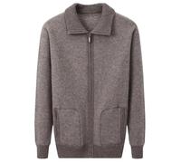 FLXHSA Vsadsau Men Cardigan Thick Large Knitted Casual Sweaters Zippers Lapel Solid Jumpers