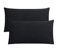FLXXIE 2 Pack 100% Brushed 1800 Microfiber Plain King Pillowcases, Wrinkle and Stain Resistant, Soft and Cozy Envelope Closure Bed Pillow Cases, Black, 50x90 cm