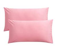 FLXXIE 2 Pack 100% Brushed 1800 Microfiber Plain King Pillowcases, Wrinkle and Stain Resistant, Soft and Cozy Envelope Closure Bed Pillow Cases, Pink, 50x90 cm