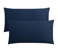FLXXIE 2 Pack 100% Brushed 1800 Microfiber Plain King Pillowcases, Wrinkle and Stain Resistant, Soft and Cozy Envelope Closure Bed Pillow Cases, Navy, 50x90 cm