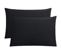 FLXXIE 2 Pack 100% Brushed 1800 Microfiber Plain Queen Pillowcases, Wrinkle and Stain Resistant, Soft and Cozy Envelope Closure Bed Pillow Cases, Black, 50x75 cm