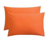 FLXXIE 2 Pack 100% Brushed 1800 Microfiber Plain Queen Pillowcases, Wrinkle and Stain Resistant, Soft and Cozy Envelope Closure Bed Pillow Cases, Orange, 50x75 cm