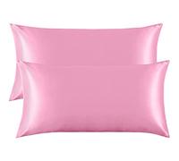 FLXXIE 2 Pack Satin Pillowcases for Skin and Hair, Luxurious and Silky King Pillow Cases with Envelope Closure, Pink, 50x90 cm