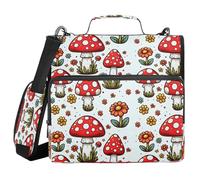 Fly Agaric and Flowers Zipper Binder Bag with Handle Shoulder Strap 3 Ring Binder Organizer for School Work Office