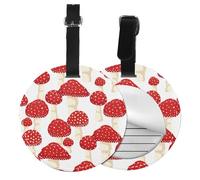 Fly Agaric Red Mushrooms,Luggage Tags Pu Leather Name Tag Travel Suitcase Identifier ID Tags Durable Baggage Label 2 pcs
