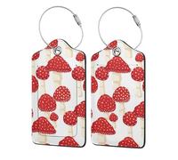 Fly Agaric Red Mushrooms,Luggage Tags Pu Leather Name Tag Travel Suitcase Identifier ID Tags Durable Luggage Label 2 pcs