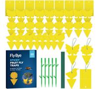 Fly-Bye 40X Sticky Fruit Fly Traps - Fruit Fly Papers Indoor - Fungus Gnat Killer - Sticky Trap - No Poison Odour Mess - 40 Pack