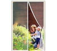 Fly Curtain for Patio Doors, 125x205cm Double Hands Free Mesh Screen Door, DIY Retractable Garage Door Screen, Easy to Install, White 1995-Size