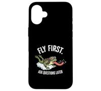Fly First Ask Questions Later Funny Pilot Frog Lover Case for iPhone 16 Plus