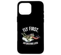 Fly First Ask Questions Later Funny Pilot Frog Lover Case for iPhone 16 Pro Max