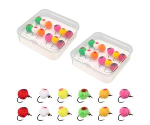 Fly Fishing Flies Kit, 24Pcs Trout & Salmon Eggs Flies Glowing Bug Egg Floating Fly Lure with Storage Box for Bass Trout Salmon Fishing