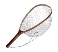 Fly Fishing Landing Net with Soft Rubber Mesh, Lightweight Wooden Frame for Catch and Release, Ideal for Trout Fishing in All Waters