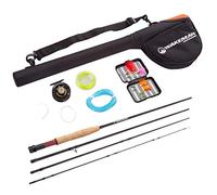 Fly Fishing Starter Set- 8’ Fiberglass Rod, Aluminum Reel, Travel Bag, 12 Dry Flies & Box, 20lb Backing Line & More-Stream Series by Wakeman Outdoors