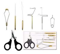 Fly Fishing Tying Tool Kit Including with Bobbin Finisher Scissors Hackle Hair Stacker Fly Fishing Tying Tools Set (7pcs Fly Tying Tools Kit)