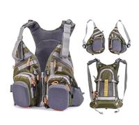 Fly Fishing Vest Adjustable 3-in-1 Convertible Machine Washable Nylon Construction for River Stream Outdoor Angling(Groen)