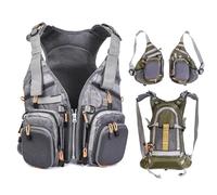 Fly Fishing Vest Adjustable 3-in-1 Convertible Machine Washable Nylon Construction for River Stream Outdoor Angling(GRAY)