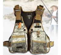 Fly Fishing Vest Outdoor, Buoayancy Aid with Multi Pockets Life Jacket Adults One Size up to 220 lbs Swim Vest Float Jacket(Gray Camouflage)