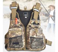 Fly Fishing Vest Outdoor, Buoayancy Aid with Multi Pockets Life Jacket Adults One Size up to 220 lbs Swim Vest Float Jacket(Yellow Camouflage)
