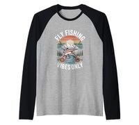 Fly Fishing Vibes Only Trout River Mountain Raglan Baseball Tee