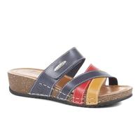 Fly Flot Leather Cross-Strap Mule Sandal - Navy Multi Size 8
