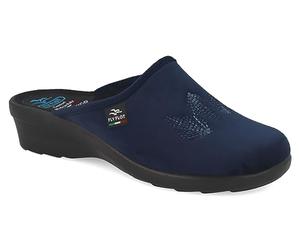 Fly Flot Trendy Woman Slippers with Embroidery in Soft Microfibre Leather Insole Anti-Shock, blue, 7 UK