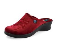 Fly Flot Women Ciabatta Donna Con Fiori, Sottopiede Imbottito in Microfibra, Suola in Poliuretano Piumatec 5cm Mule, Burgundy, 6 UK