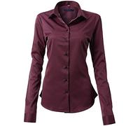 FLY HAWK Womens Shirts Button Down Slim Fit Dress Shirts Basic Long Sleeve Bamboo Fiber Formal Casual Shirts Blouses, 10, Red