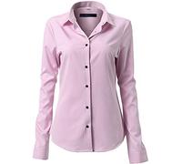 FLY HAWK Womens Shirts Button Down Slim Fit Dress Shirts Basic Long Sleeve Bamboo Fiber Formal Casual Shirts Blouses, 8, Pink
