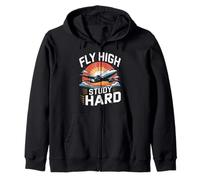 Fly High Study Hard Aviation Student Motivation Zip Hoodie