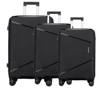 Fly Kite Luggage 3-Piece Suitcase Set 20''24''28'' 100% Polypropylene, Hard Shell with Aluminium Trolley Handle, Real TSA Secure Lock 3 Digit 360° Smooth Wheels Extra Front Pocket|Black