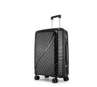 Fly Kite Luggage Carry On Cabin Suitcase 55 x 38 x 22 cm, 20 inch - 100% Polypropylene Hard Shell Aluminium Trolley Handle Real TSA Secure Lock 3 Digit 360° Smooth Wheels Lightweight Black