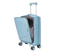Fly Kite Luggage Carry On Cabin Suitcase 55 x 38 x 22cm cm, 20 inch - 100% Polypropylene Hard Shell Aluminium Trolley Handle Real TSA Secure Lock 3 Digit 360° Smooth Wheels Lightweight Grey Blue