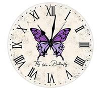 Fly Like A Butterfly Colorful Wall Clocks Butterfly Papilio Flowers Wooden Clock Vintage Country Style 10inch Round Clock Non Ticking Operated Wall Clocks for Home Office School Birthday Gift