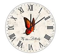 Fly Like A Butterfly Wood Wall Clocks Butterfly Posters Numeral Wooden Wall Clock Battery Operated Silent 15 inch Retro Farmhouse Clock Decorative For Bedroom Living Room Home Bedroom Hotel