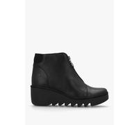 FLY LONDON Baaz Black Leather Front Zip Wedge Ankle Boots Size: 37, Colour: Black Leather