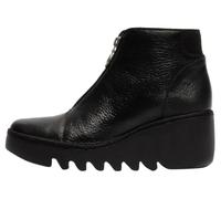 FLY LONDON Baaz Black Leather Front Zip Wedge Ankle Boots Size: 40, Colour: Black Leather