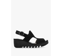 FLY LONDON Baif Black Suede Mid Wedge Sandals Size: 36, Colour: Black