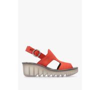 FLY LONDON Baif Devil Red Nubuck Leather Mid Wedge Sandals Size: 36, C