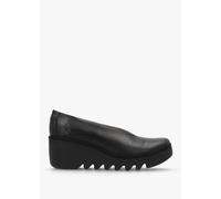 FLY LONDON Beso Black Leather Wedge Court Shoes Size: 40, Colour: Blac