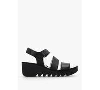 FLY LONDON Bexy Black Leather Mid Wedge Sandals Size: 37, Colour: Blac
