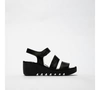Fly London Women's Sandal BEXY575FLY Black Leather Mid Wedge UK 8