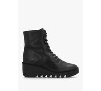 FLY LONDON Birr Black Leather Lace Up Wedge Ankle Boot Size: 38, Colou