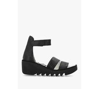 FLY LONDON Bono II Black Leather Mid Wedge Sandals Size: 39, Colour: B