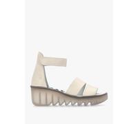 FLY LONDON Bono Off White Leather Mid Wedge Sandals Size: 40, Colour:
