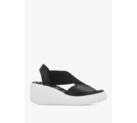 FLY LONDON Daif Black Leather Mid Wedge Sandals Size: 38, Colour: Blac
