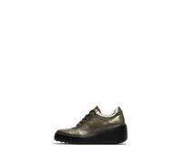 FLY LONDON Dipo Graphite Leather Wedge Trainers Size: 39, Colour: Pewter Metalic
