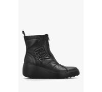 FLY LONDON Drim Black Leather Logo Wedge Ankle Boots Size: 40, Colour: