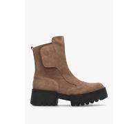 FLY LONDON Egli Taupe Suede Block Heel Chunky Ankle Boots Size: 37, Co