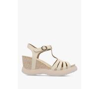 FLY LONDON Gait Taupe Leather T Bar Wedge Sandals Size: 36, Colour: Ta