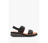 FLY LONDON Havi Black & Orange Leather Flat Sandals Size: 41, Colour: